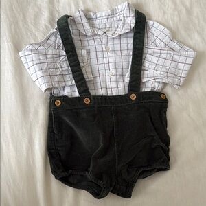 Plaid Shirt with Black Corduroy Overalls